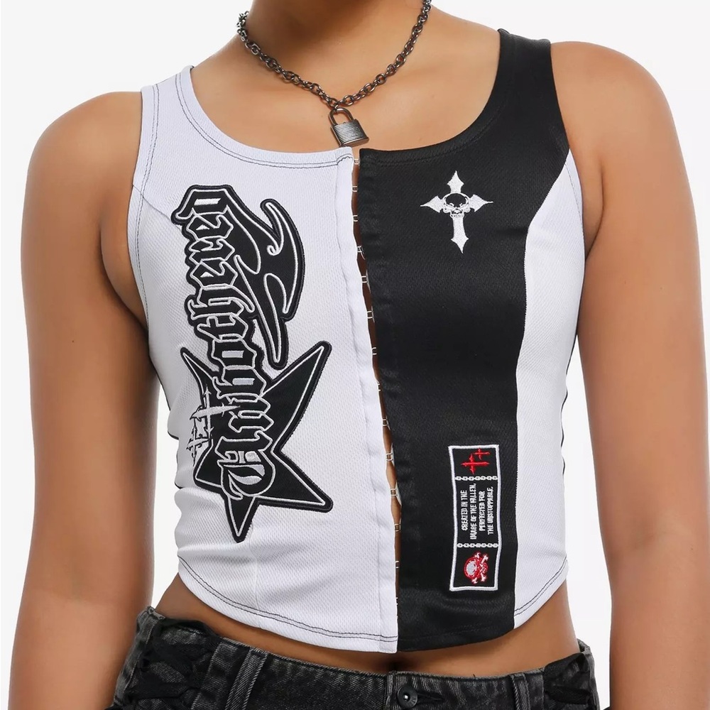 Black & White Unbothered Jersey Girls Corset Tank Top